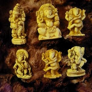 Set of Six Cream Ganesha Figurines 2 To 2.75 Inches Tall